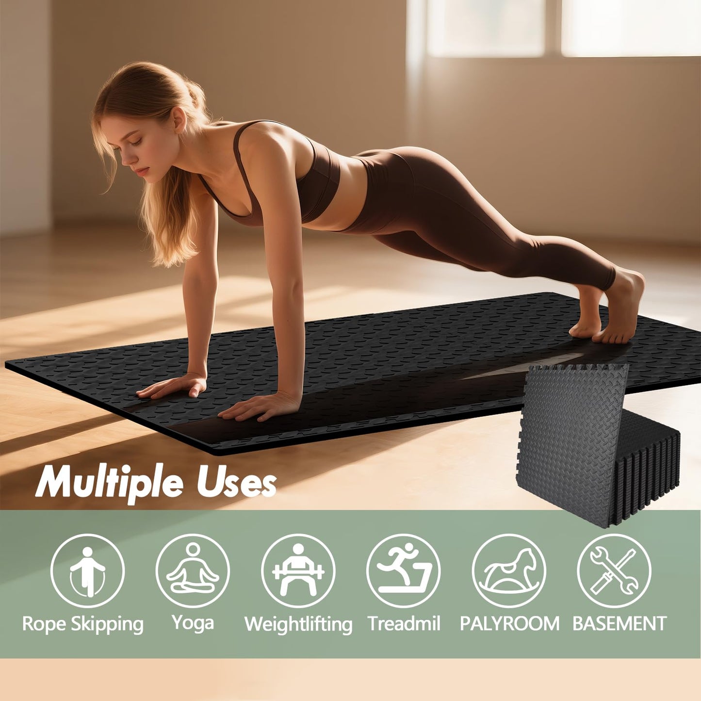 WAWINY 96 Sq Ft (24 Tiles) Interlocking Exercise Mats, EVA Foam Kids Play Mats for Home Gym, Yoga, Playroom, Non-Slip Flooring Tiles