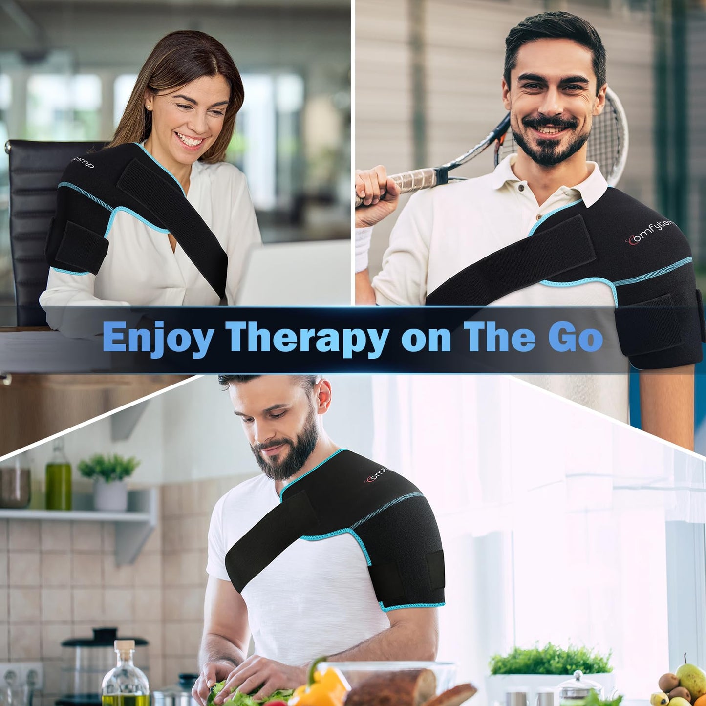 Comfytemp Shoulder Ice Pack Wrap Shoulder Brace Compression Sleeve for Shoulders Pain Relief, 2 Gel Ice Packs for Injuries Reusable, Cold Therapy for Rotator Cuff Recovery, Fathers Day Dad Gifts Men