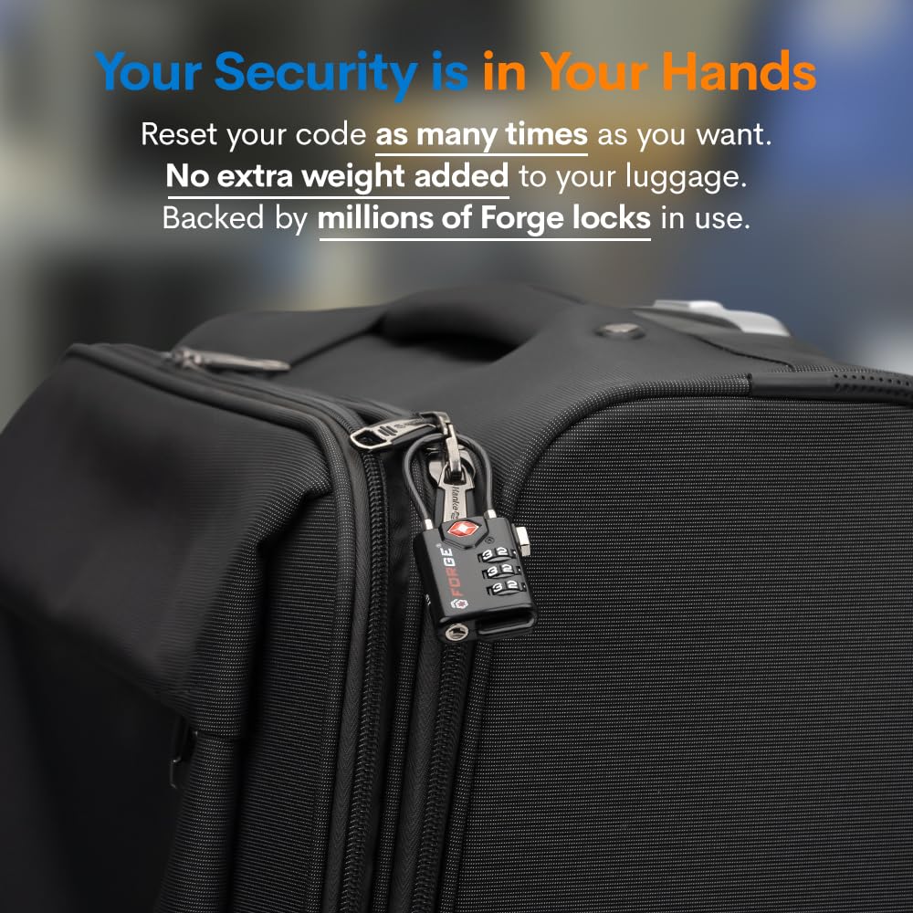 TSA Approved Cable Luggage Locks, Re-settable Combination with Alloy Body, Black 2 Locks.