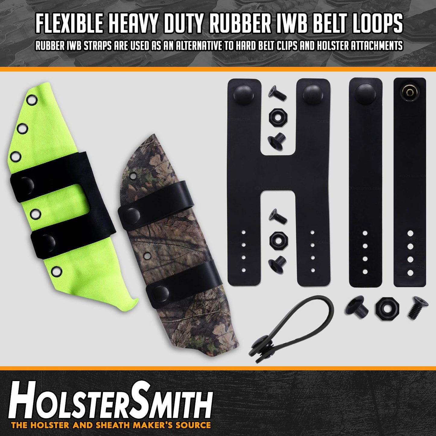 IWB Double Belt Loop - Heavy Duty Rubber – Black w/Pull-The-Dot Snaps/Durable Caps & Mounting Hardware - Belt Loop for IWB Carry - (Fit 1.25-2.00 Inch Belts (Adjustable)