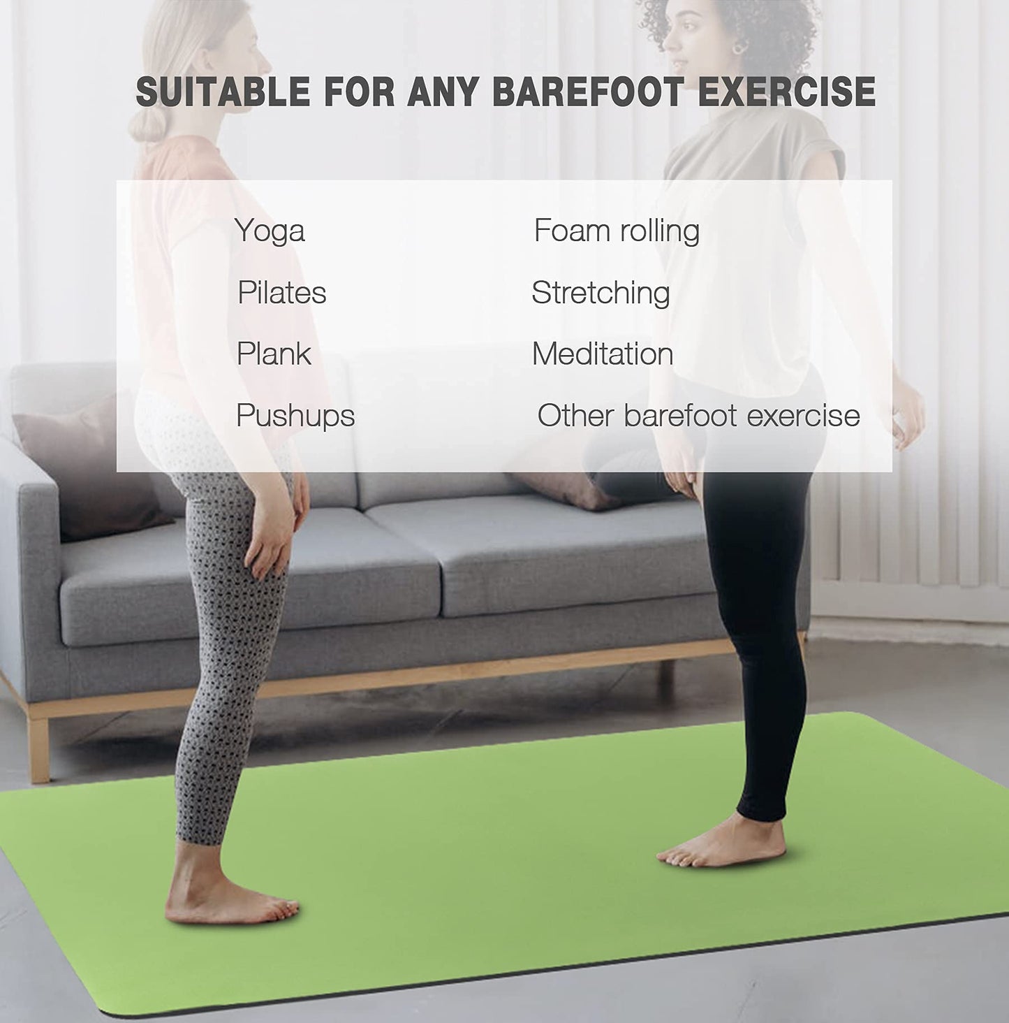 Large Yoga Mat for Men and Women - 6'x4'x6mm, Extra Wide TPE Fitness Mat for Home Gym Workout, Non-Slip, Perfect for Barefoot Exercise (Yoga, Pilates, Stretching, Meditation)