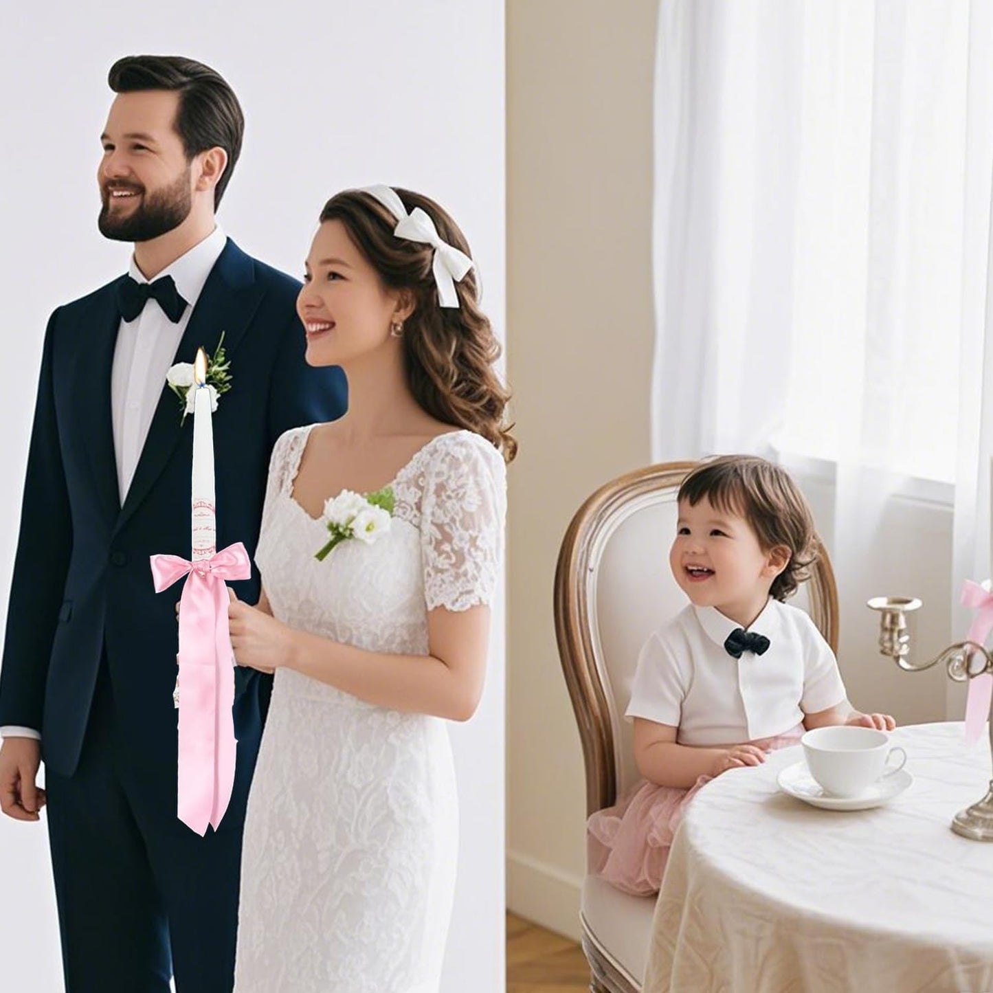 Regine Switzerland 16-Piece Pink Candlestick Bow Set - 13-Inch Ribbon Decor for Weddings & Parties