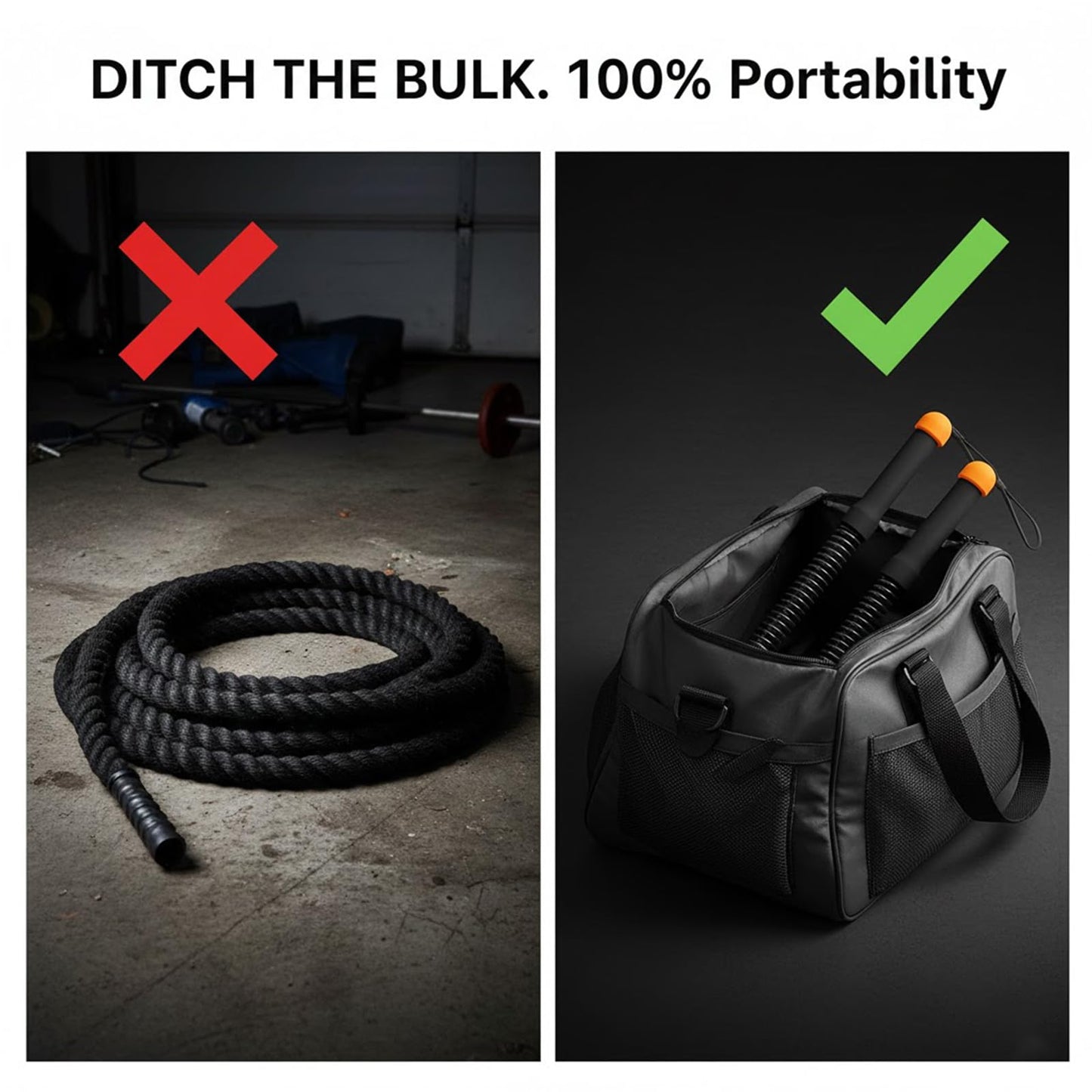 Weighted Ropeless Battle Ropes (2-Pack),Portable Cordless Battle Ropes for Home Gym,arm Exerciser Rope,Workout Rope for Strength Building,Low-Impact Aerobic Training and HIIT for Fitness Enthusiasts.