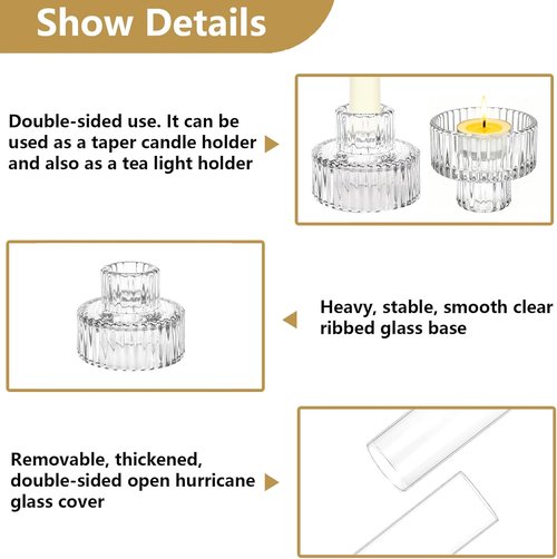 Hurricane | Taper Candle Holders - Set of 6 Clear Glass Candlesticks, 11.8" Tall for Elegant Decor