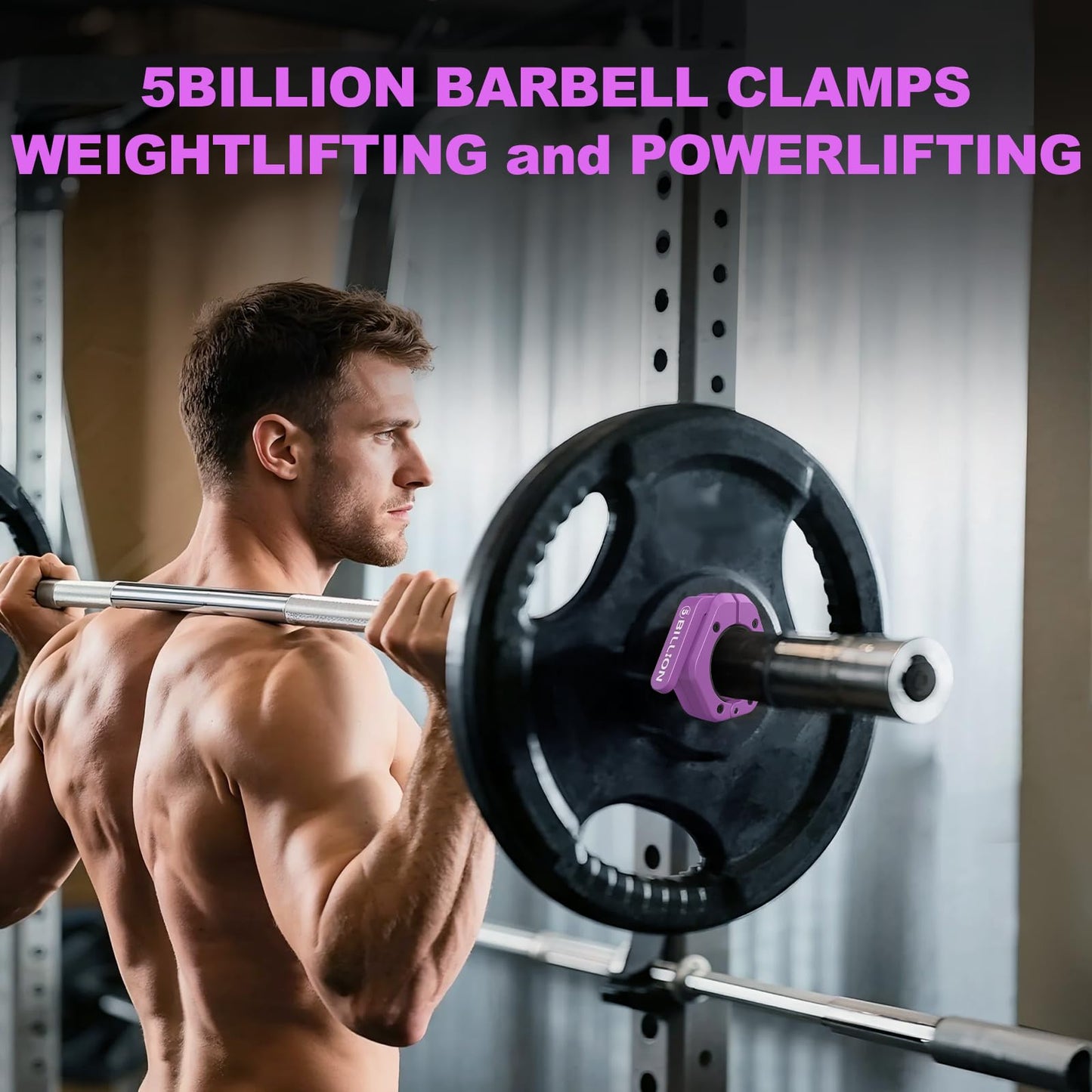 Olympic Barbell Clamps 2 inch Barbell Clips (Pair) Barbell Collars for Secure Weightlifting Quick Release Weight Clips for Bars with Anti-Slip TPR Lining at Home or Gym Clips (Purple)