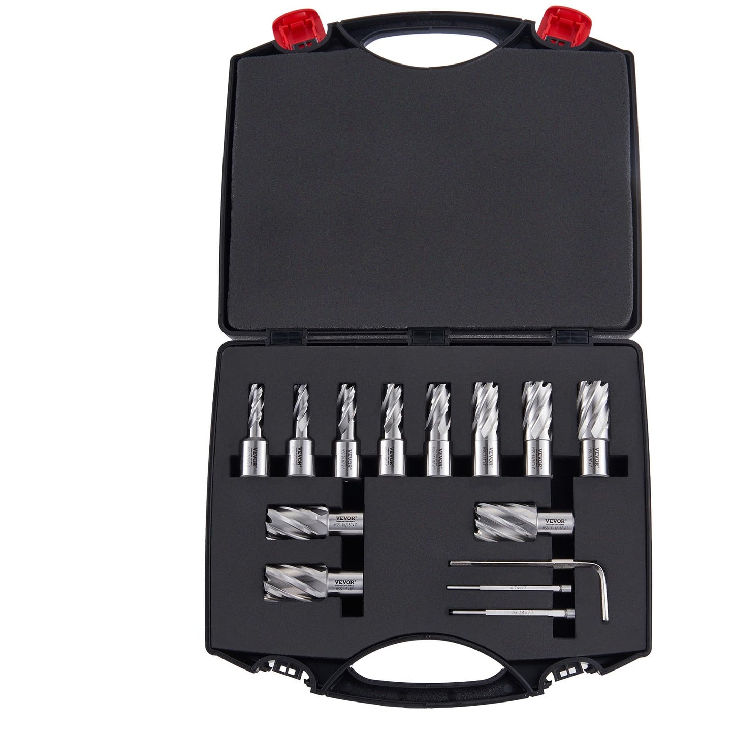 VEVOR Annular Cutter Set, 13 pcs Weldon Shank Mag Drill Bits, 1" Cutting Depth, 7/16" to 1-1/16" Cutting Diameter, M2AL HSS, 2 Pilot Pins, Hex Wrench and Portable Case, for Using with Magnetic Drills