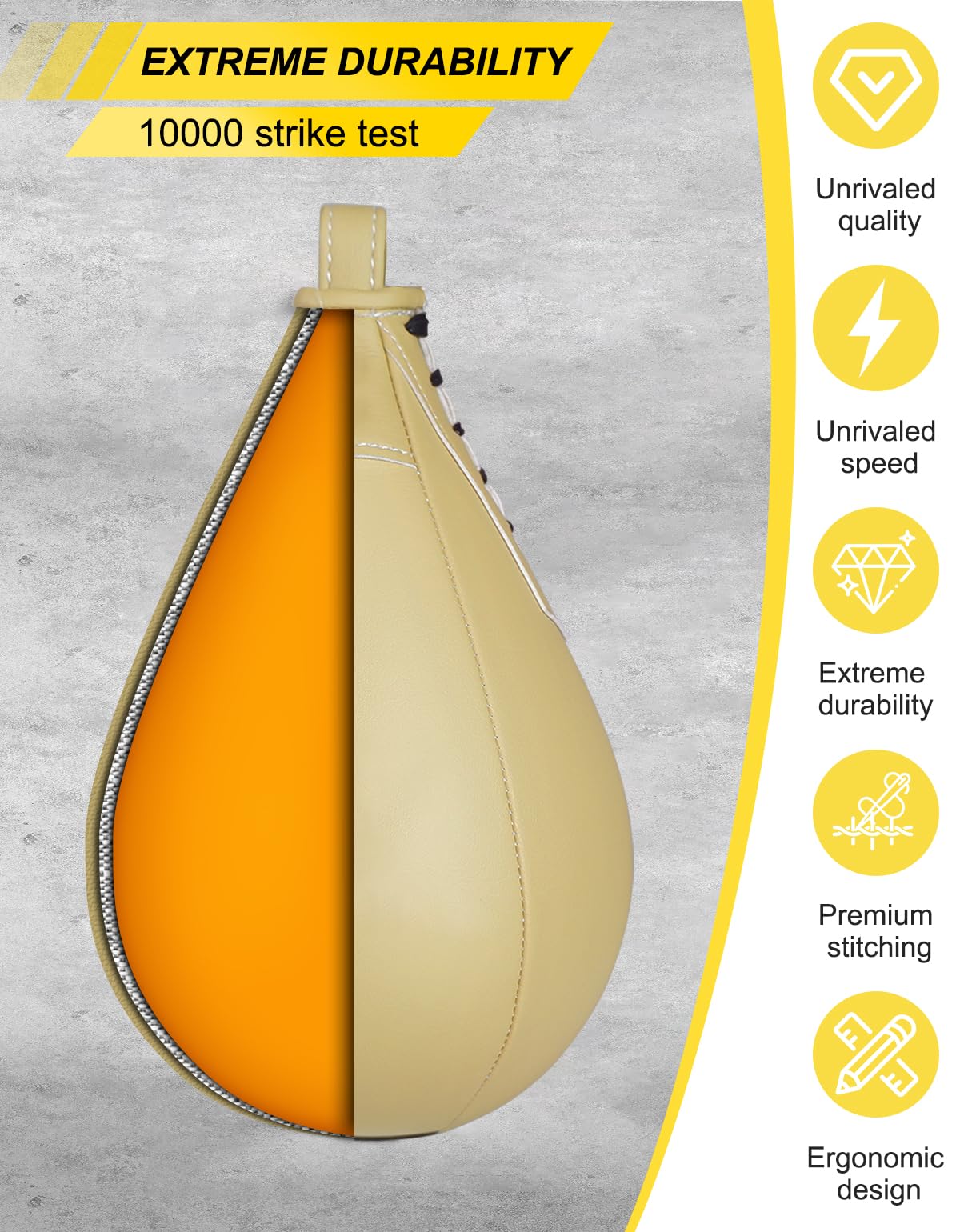 SAEEPABUL Boxing Speed Bag for Adults - Professional Synthetic Leather Punching Bag with Latex Bladder, Adjustable Training Equipment for Home Gym Fitness Beige