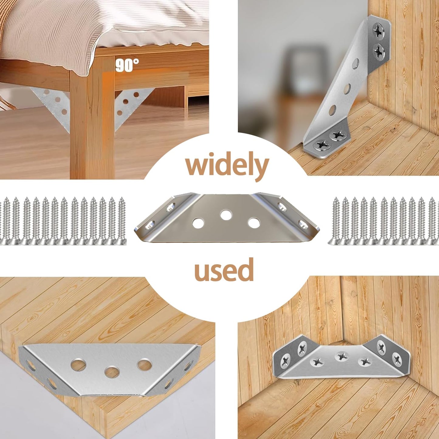 20-Pack Heavy Duty Stainless Steel L Brackets for Wood - 90° Corner Braces with Screws Included, for Furniture, Shelves, Cabinets & DIY Projects