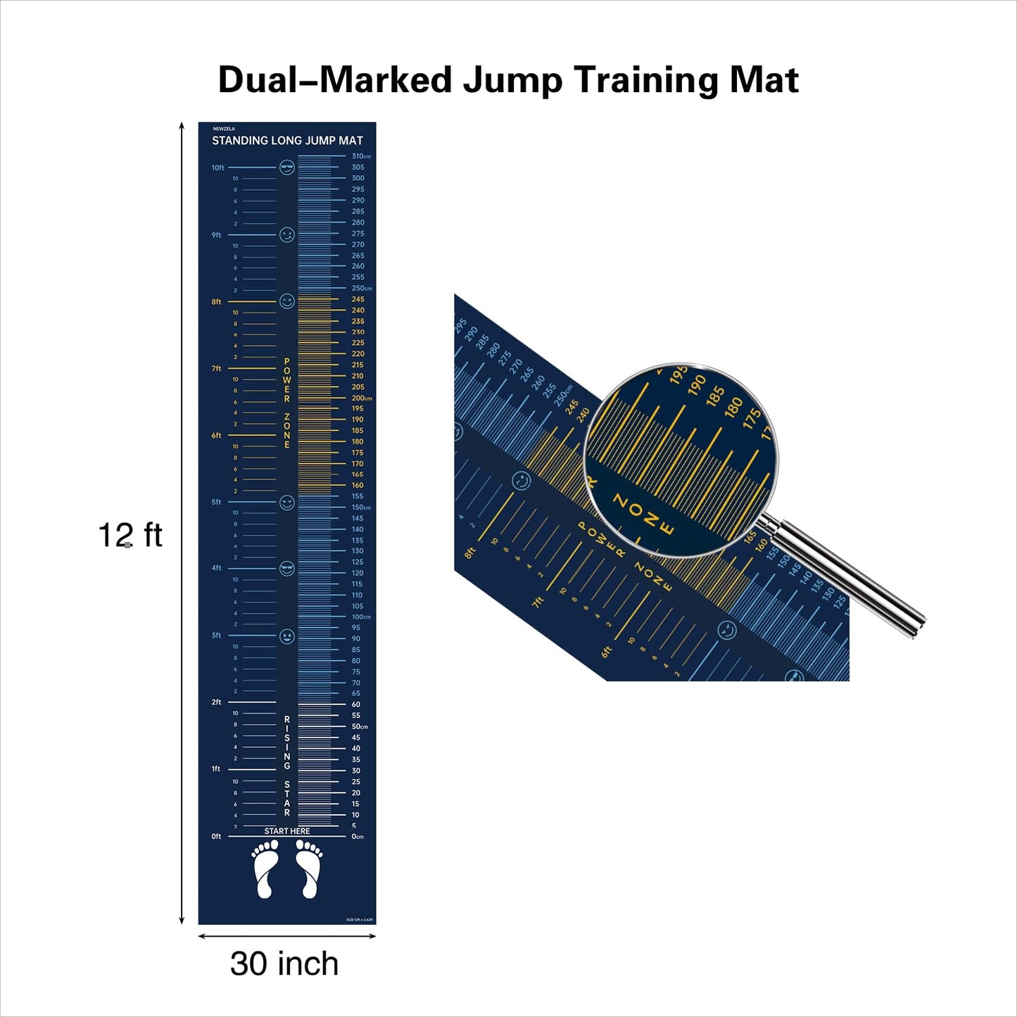 Newzela Standing Long Jump Mat, Broad Jump Measurement for School and Home Exercise, Non-Slip Gym Mat for Workout Training