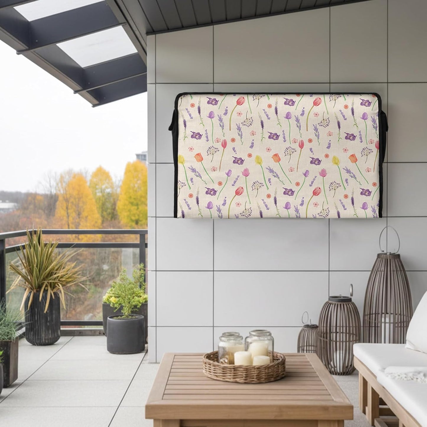 EZON-CH 40-43 inch Outdoor TV Cover Vase Tulip Lavender Florals Plants Weatherproof TV Screen Protector Outdoor TV