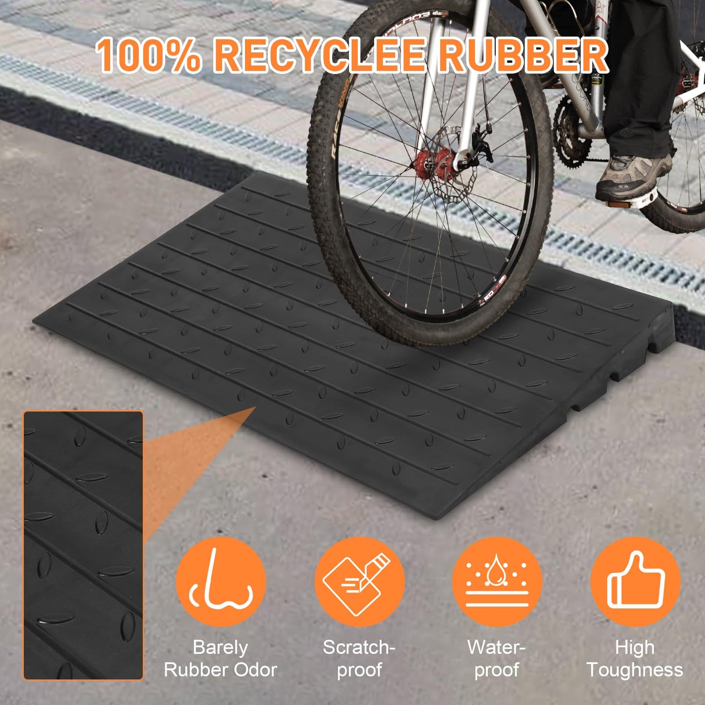 24"x42"x2.5" Rubber Threshold Ramp, 2.5" Rise Portable Wheelchair Ramp, 2500 LBS Capacity for Wheelchairs, Stairs, Steps, Home, Pets, and Doorways, Featuring 3 Channels Cord Cover