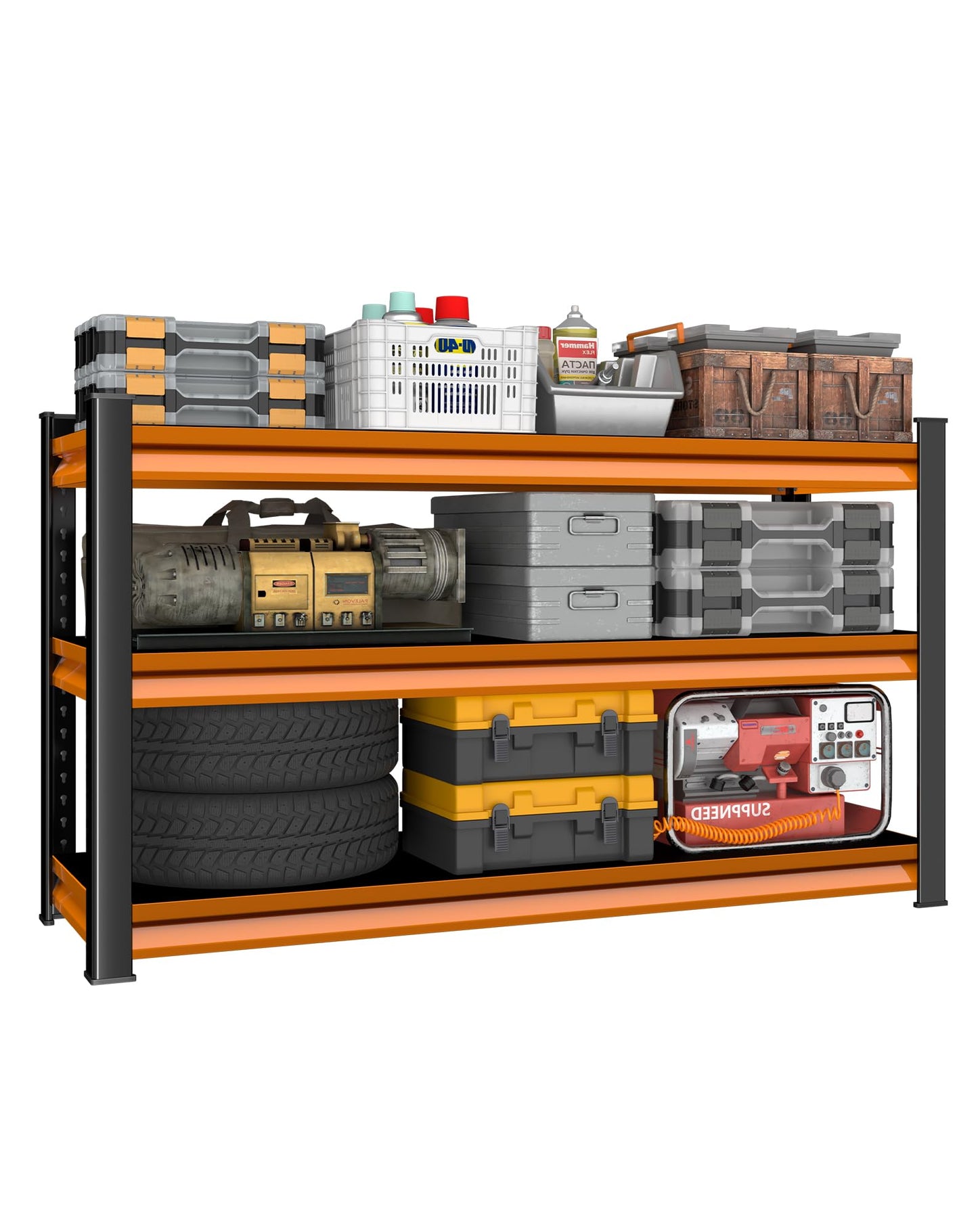 SUPPNEED 48" W Storage Garage Shelving: 1,500Lbs Black & Orange Metal Freestanding Utility Shelves, 3 Tier Adjustable Heavy Duty Rack Units 48" W x 18" D x 39" H