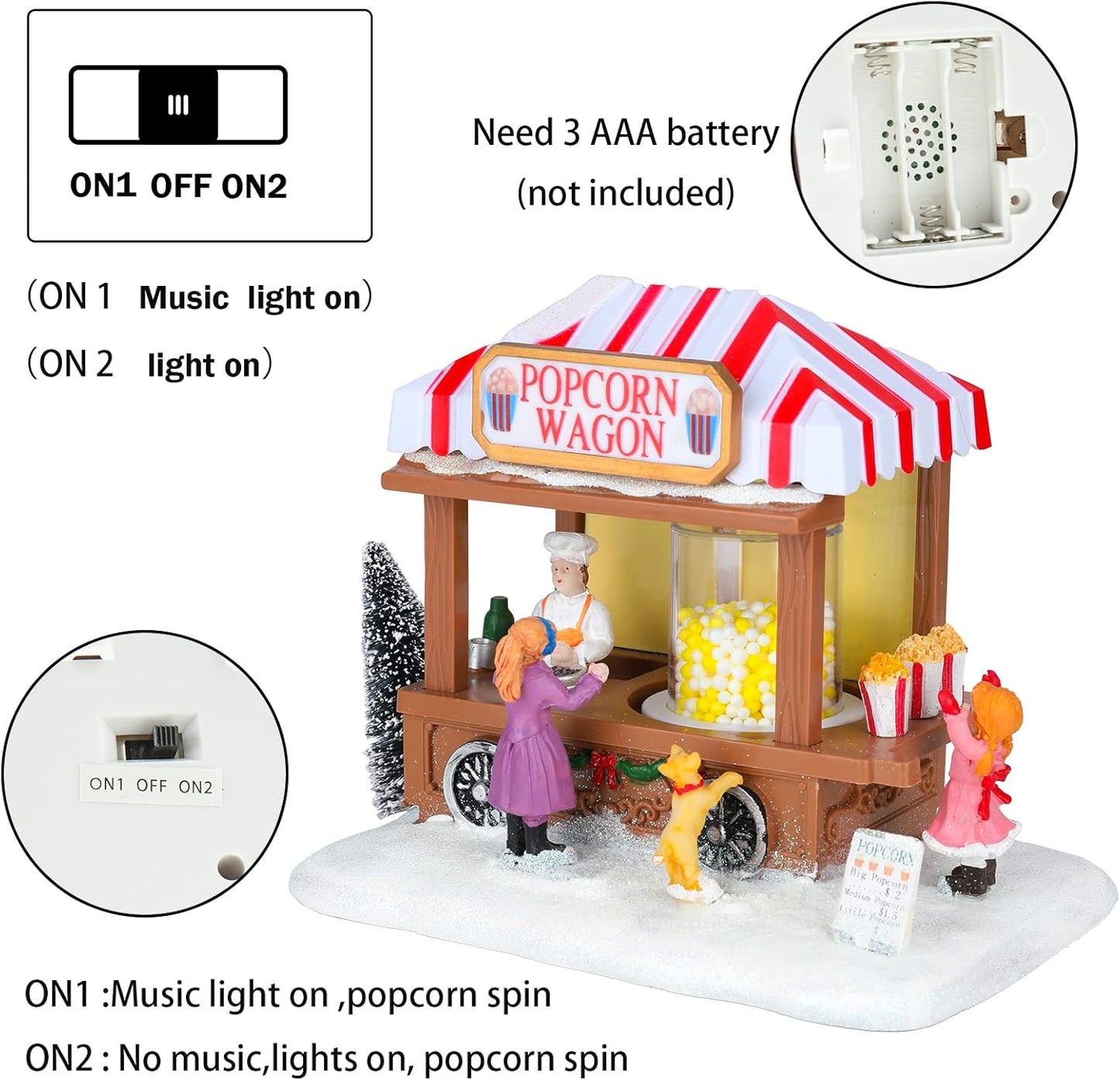 Regine Switzerland Christmas Village Houses - Popcorn House with LED Light & Music | Indoor Xmas Decor
