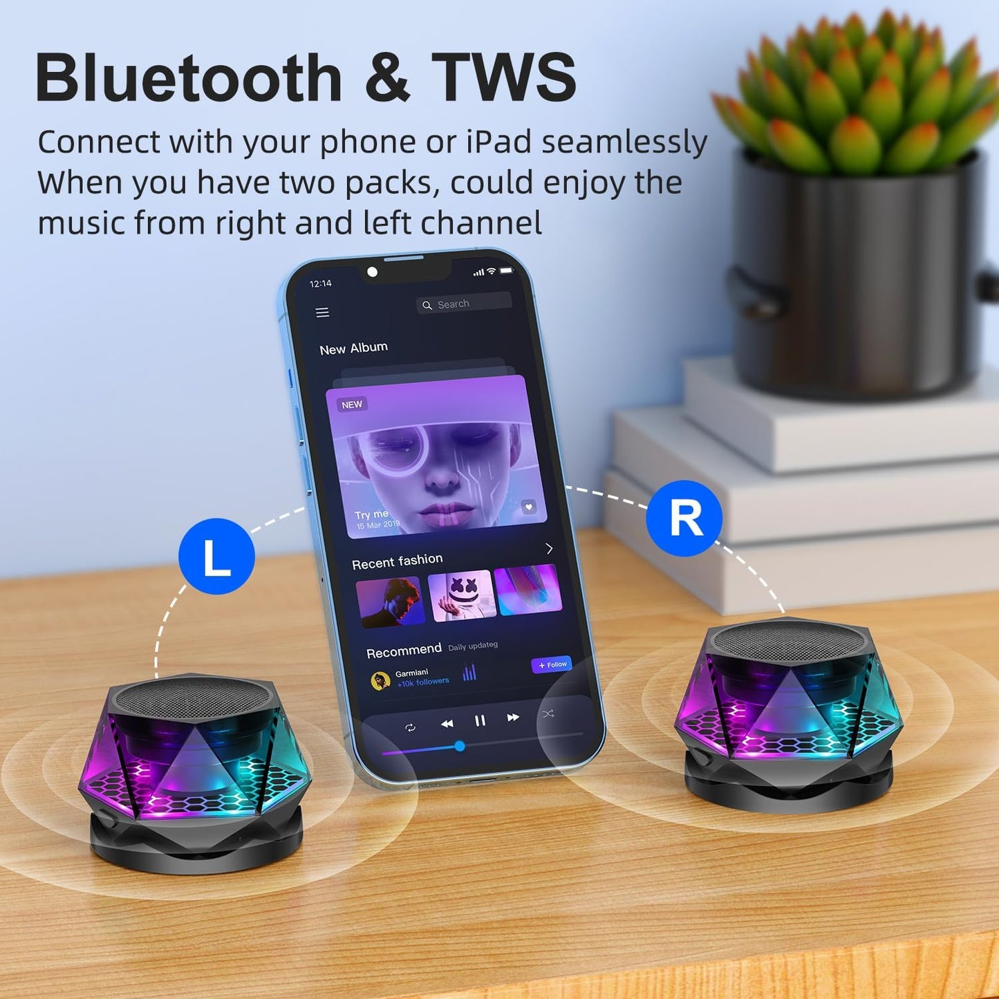 EGKimBa Magnetic Diamond Bluetooth Speaker, Small Wireless Speaker with Multi RGB Color Light Show, Portable Phone