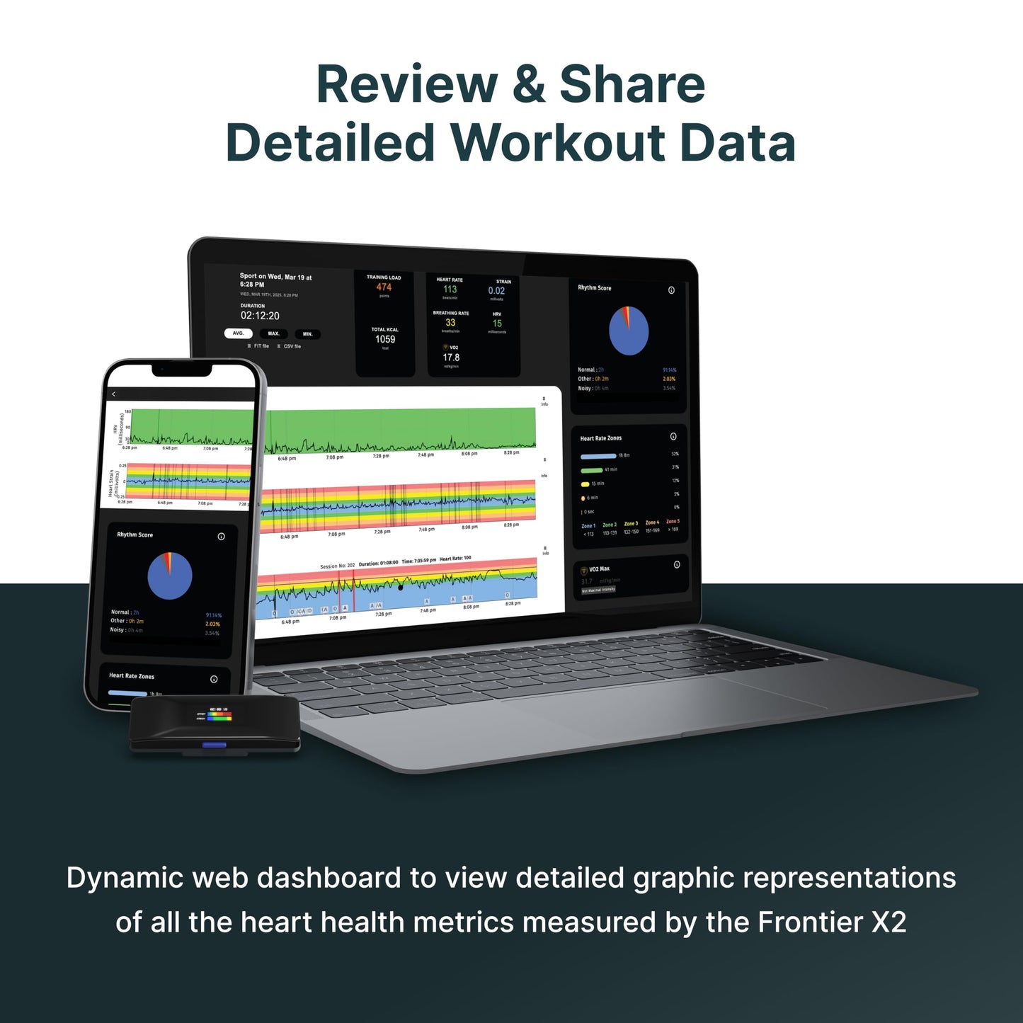 Frontier X2 Smart Heart Rate Monitor Chest Strap, Wearable Heart Rate Monitor with Strain, Breathing Rate, Real Time Vibration Alerts and 20+ Fitness Activities with Continuous Heart Monitoring