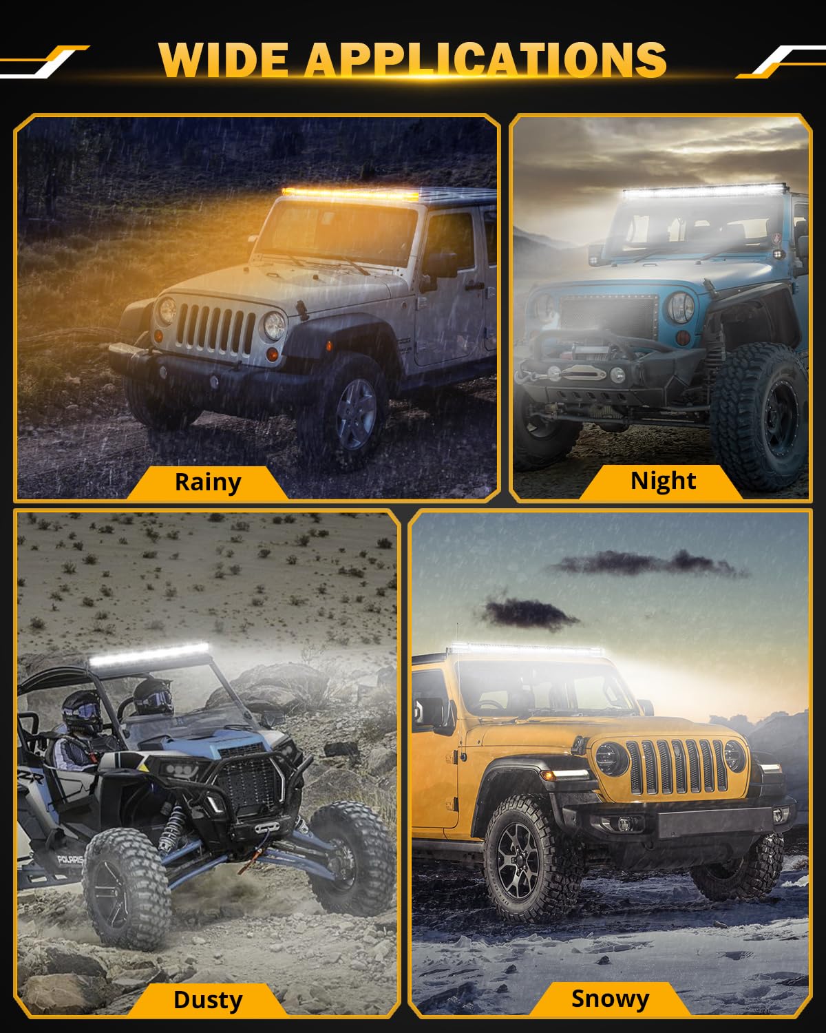 Auxbeam 50 Inch Curved LED Light Bar, 288W 6 Modes Amber White Strobe Fog Lights, Spot Flood Combo Memory Reset Function Offroad Driving Work Ditch Light for Truck Car ATV
