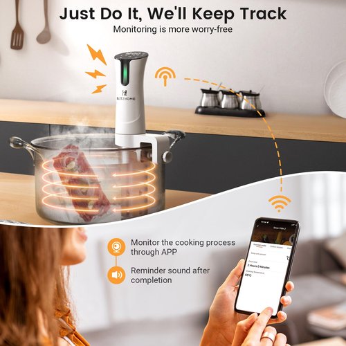 BLITZHOME Sous Vide Machine, WiFi APP Included, 1100W Sous Vide Cooker with Accurate Temperature & Timer, Stainless Ultra Quiet Precision Immersion Circulator Device, Kitchen Gadgets with Recipes