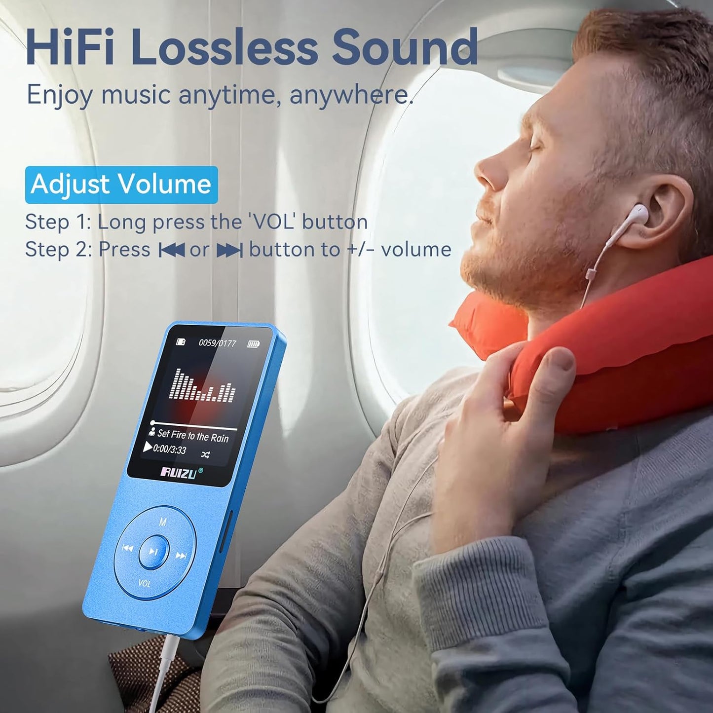RUIZU 64GB MP3 5.3, 0.055 lbs, 80 128GB Player with Bluetooth Weight Portable Music Player for Kids, Sports, FM Radio