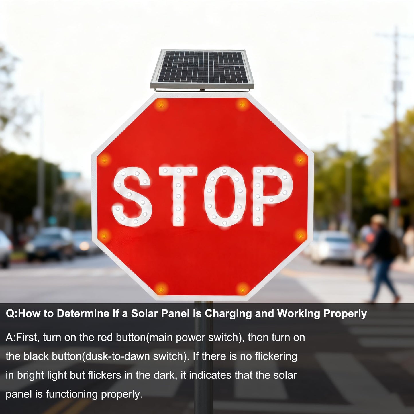 GAJTTR 30in Solar Powered LED Flashing Stop Sign, MUTCD Compliant Traffic Stop Sign with 44 Blinking LEDs,Engineer Grade Reflective Film, Heavy Duty Aluminum Metal Frame Blinking Road Warning Sign for Construction Area,School,Community,Farm Road (Red)