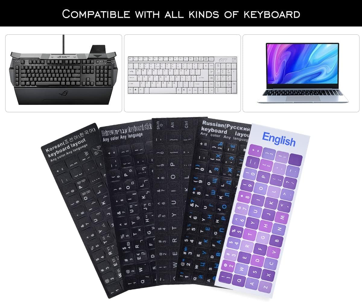 2PCS Universal English Keyboard Stickers Letters with Tweezer, Keyboard Stickers Black Background with White Lettering
