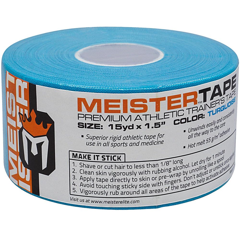 Meister 15Yd x 1.5" Premium Athletic Trainer's Tape for Sports and Medical (50% Longer) - Turquoise - 1 Roll