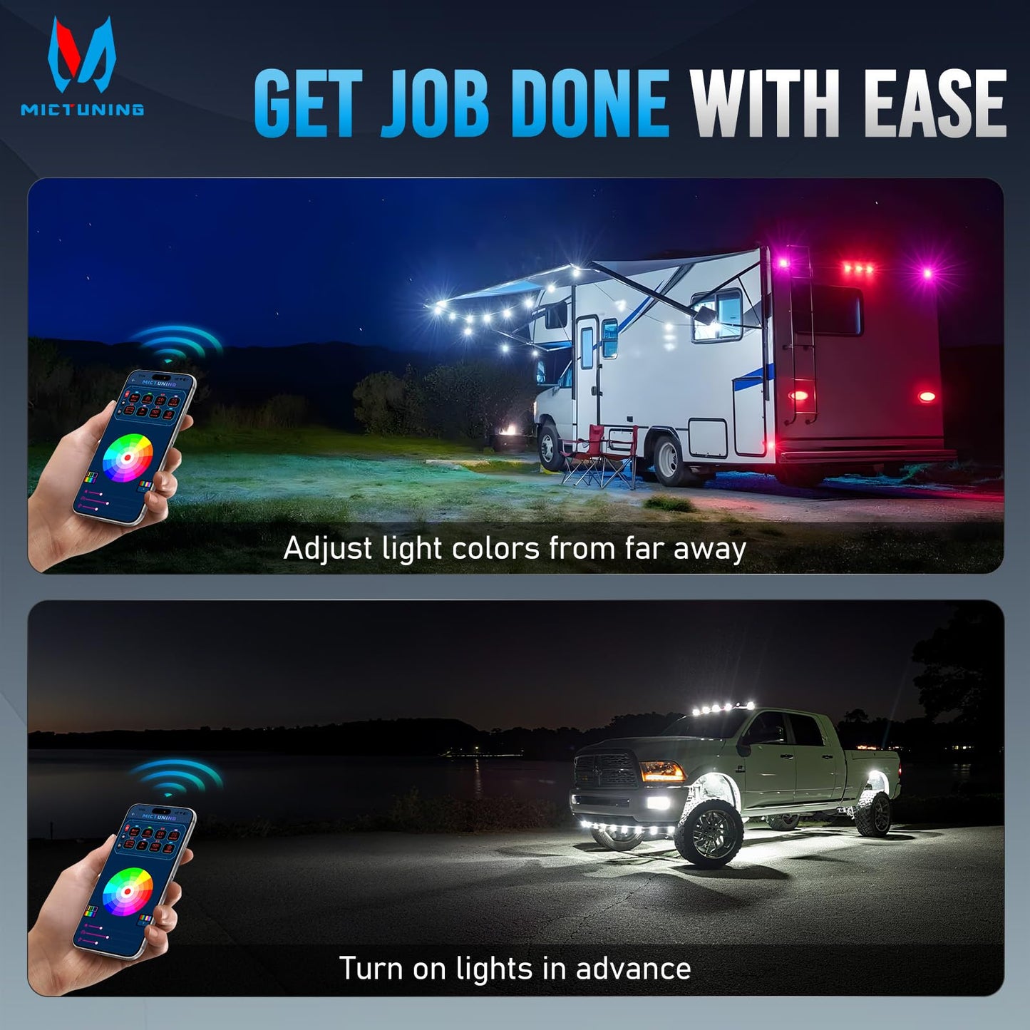 MICTUNING P1Y 8 Gang Switch Panel, Remote and APP Control, Up to 230FT, Adjustable Strobe Pulse Momentary, 6-Level Dimming, 12-24V Waterproof Multifunction Toggle Switch for Car Boat RV Truck Offroad