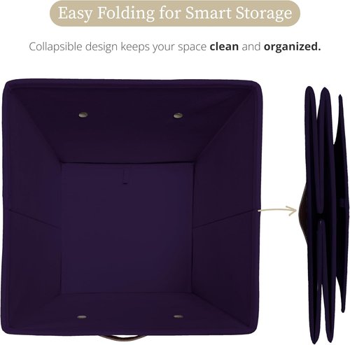 DECOMOMO Storage Baskets - 13x15x13 Cube Bins with Labels for Organized Shelves | Deep Violet (4pcs)