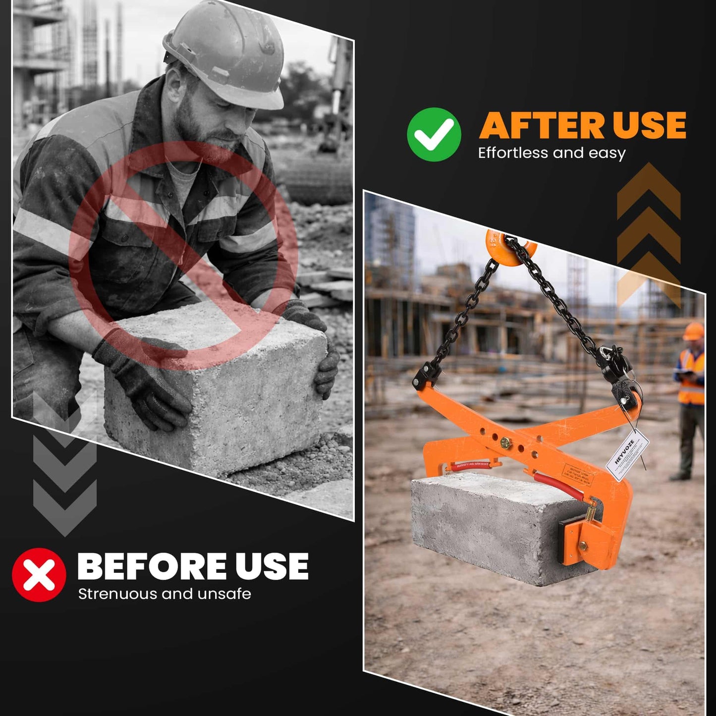 HEYVOZE 1763 lbs Heavy-Duty Stone Lifting Clamp, 14.2–35.5 in Opening Range, Granite Slab Lifting Clamp for Vertical Hoisting of Stone Slabs and Blocks