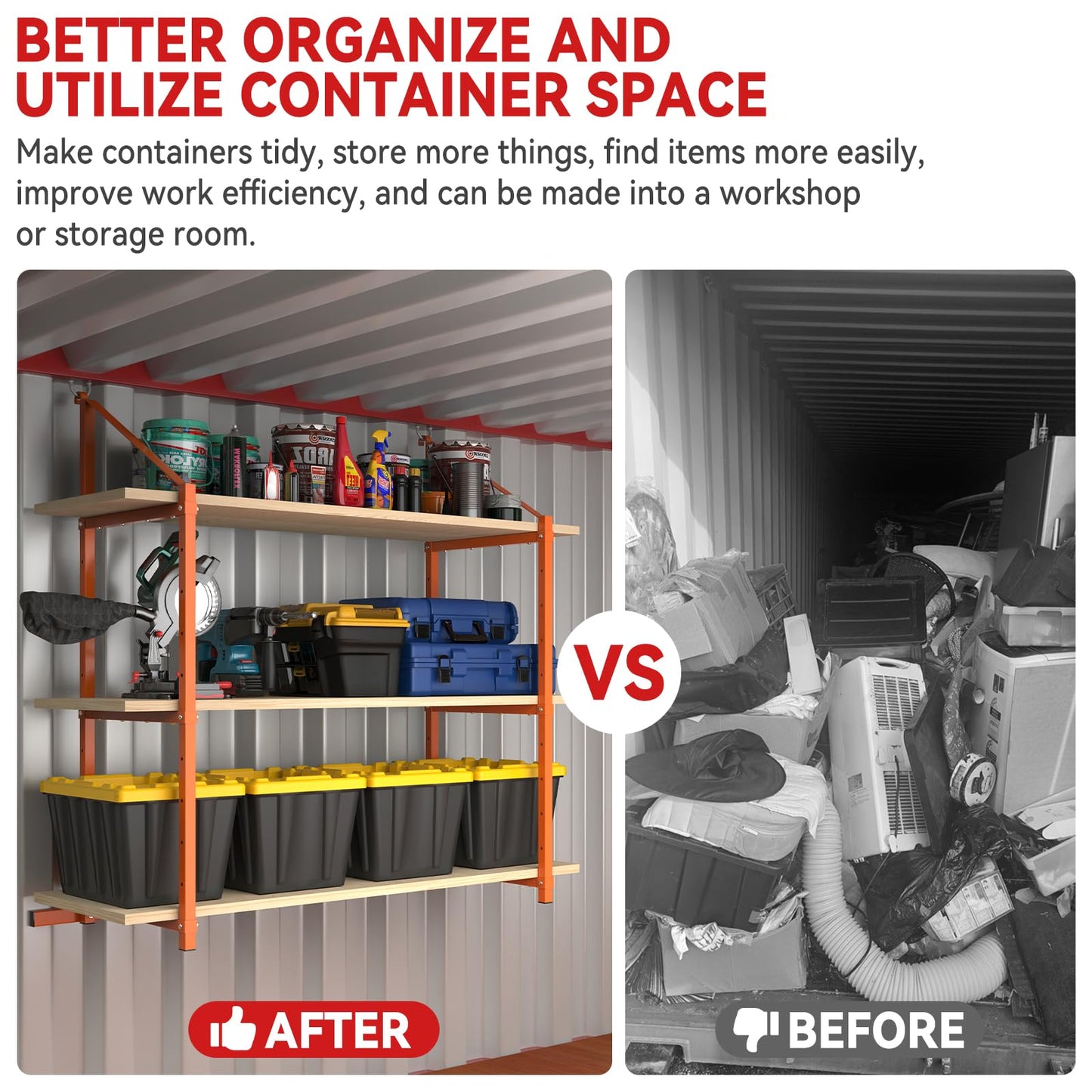 Shipping Container Shelving Bracket Adjustable Heavy Duty Steel Cargo Shipping Container Shelves Universal 55"(H) X 19"(W) (4 Pack, Orange)