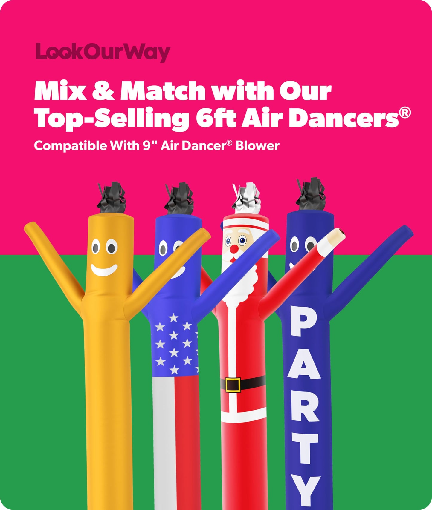 LookOurWay Air Dancers Inflatable Tube Man Set - 7ft Tall Wacky Waving Inflatable Dancing Tube Guy with Weather Resistant Blower for Business Promotion - Open Red