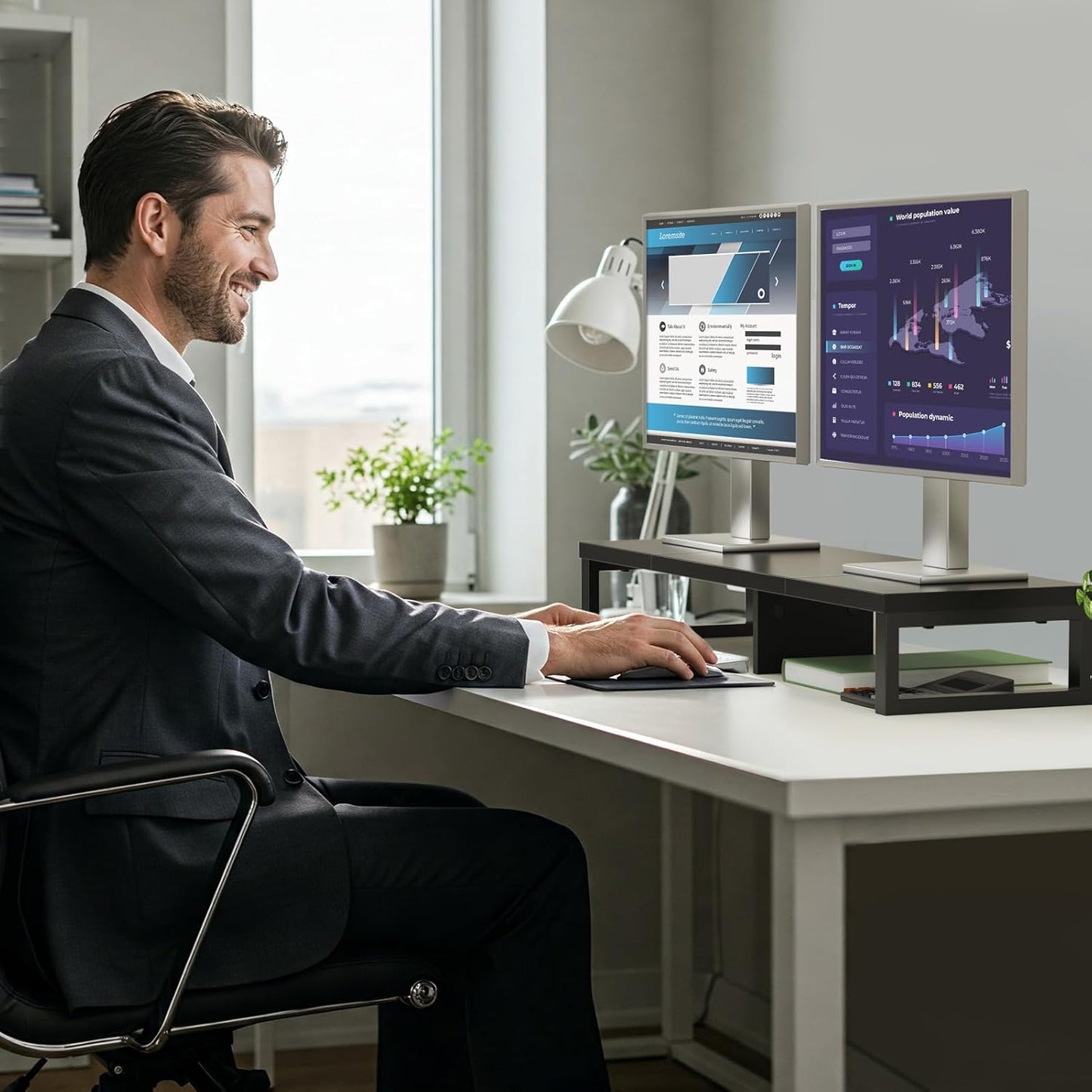2 Zimilar Dual Monitor Stand Riser, Large Monitor Stand for Desk, Wood Monitor Riser with Storage Organizer for Home