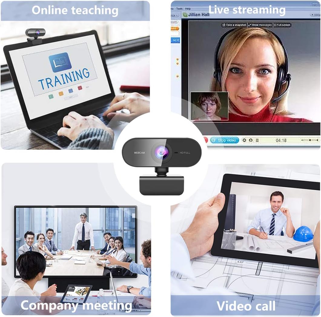 QMKKX 1080P Webcam for pc with Microphone,Full Hd Streaming Web Cam for Mac Laptop, USB External Computer Camera