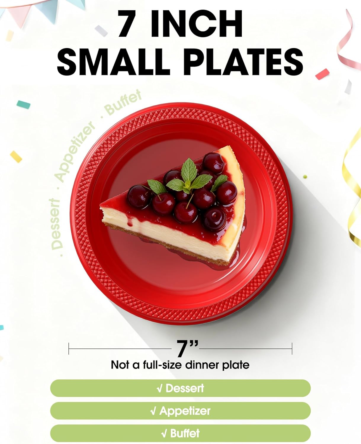Pureegg 7-Inch Red Plastic Dessert Plates - 100-Count, BPA-Free Disposable Party Plates for BBQ & Picnics
