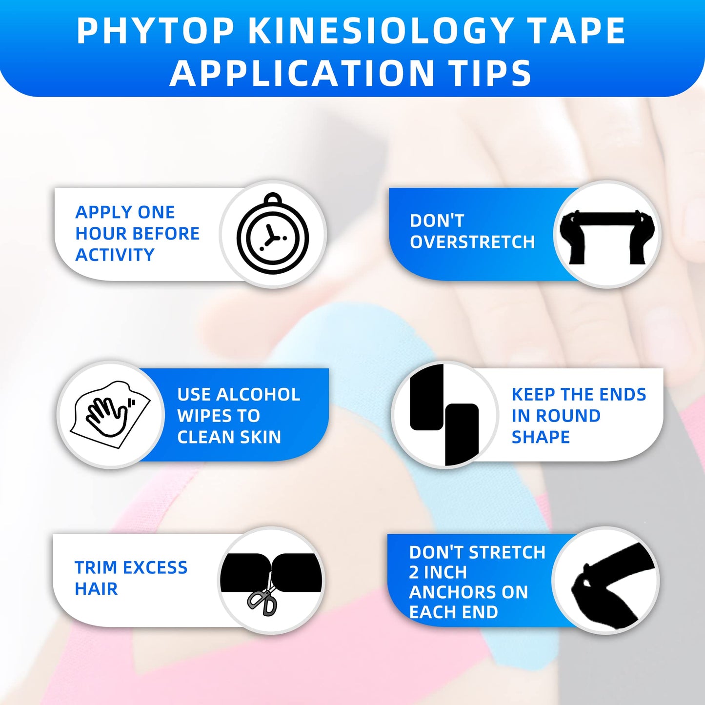 PHYTOP Kinesiology Tape - 80 Precut Strips (10" x 2") | Hypoallergenic, Latex-Free | Mixed Colors Athletic Tape for Muscle & Joint Support, Sports & Physical Therapy