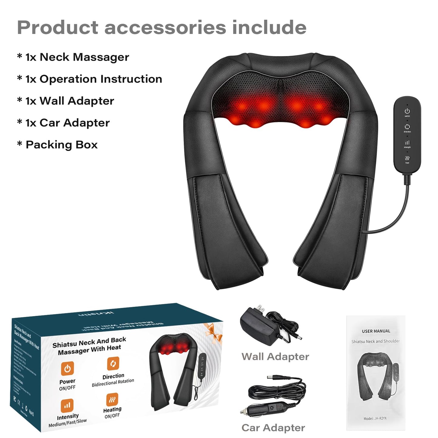 iKristin Neck Massager with Heat, Shiatsu Massager for Neck, Back, Shoulder, Foot and Leg, Deep Tissue 3D Kneading Massage for Relax Muscles at Home and Offie,Back Massagers for Women and Men