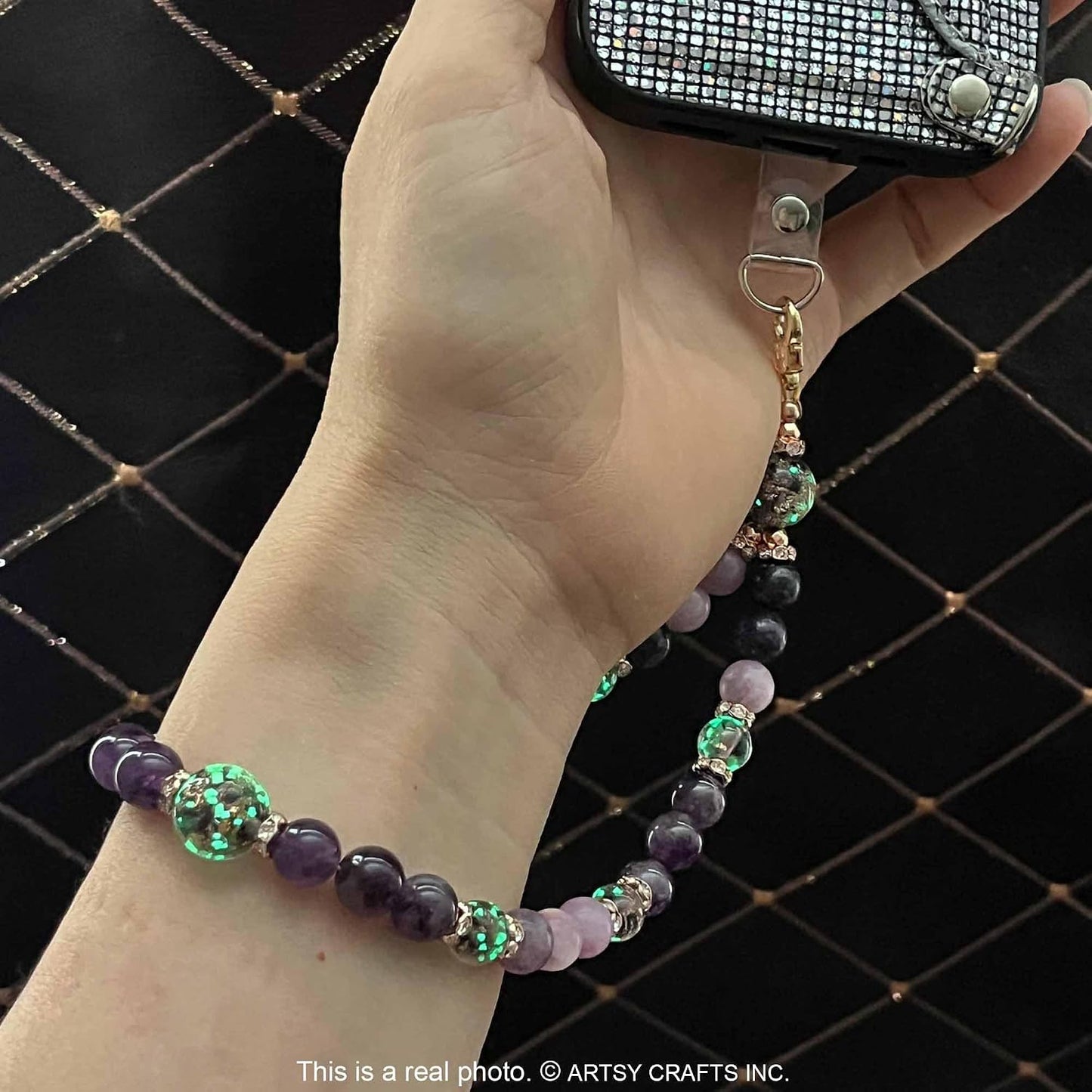ARTSY CRAFTS INC Glow in The Dark Firefly Beads Phone Wrist Strap, CellPhone wrist lanyard Charm Wristlet Bracelet