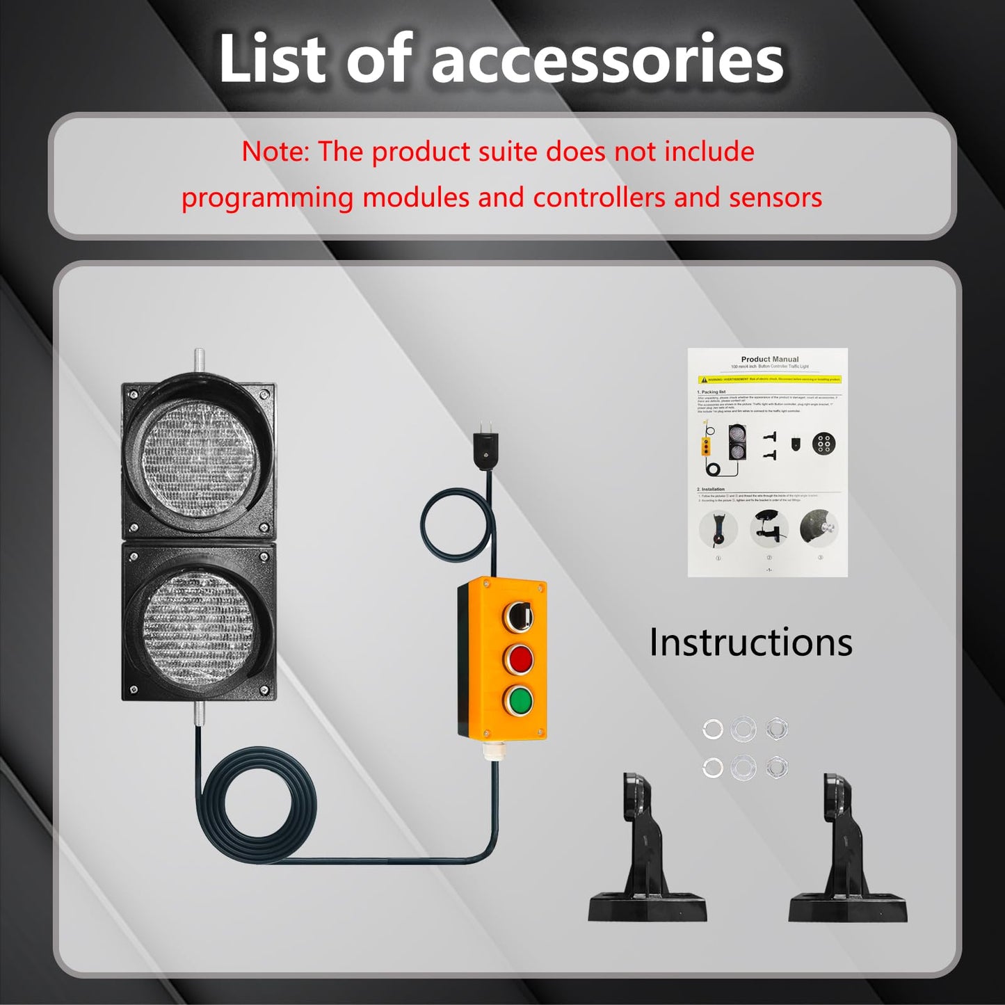 GAJTTR 100-2 4inch 100mm Traffic Stop/Go Light/Button Control/AC 85-265V Lamp LED, PC Casing Water Resistant IP65
