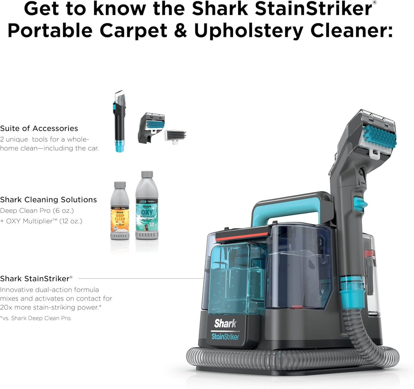 Shark StainStriker Portable Carpet & Upholstery Cleaner - Spot & Stain Eliminator with 2 Tools & Solutions | Charcoal PX221BRN