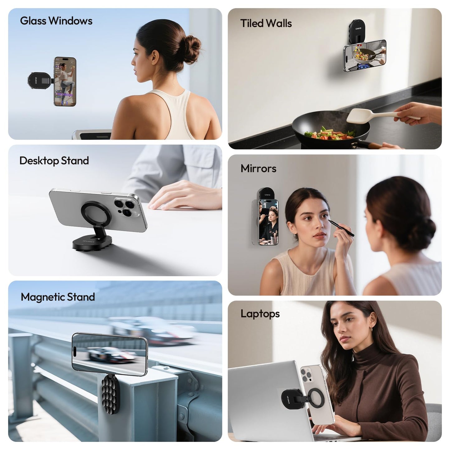 ULANZI MA39 3-in-1 Suction Magnetic Phone Holder for MagSafe, 360° Rotatable Phone Tripod Mount with Carabiner Clip, Compatible with for iPhone 17-12, Ideal for Car Dashboard, Gym, Kitchen, Office