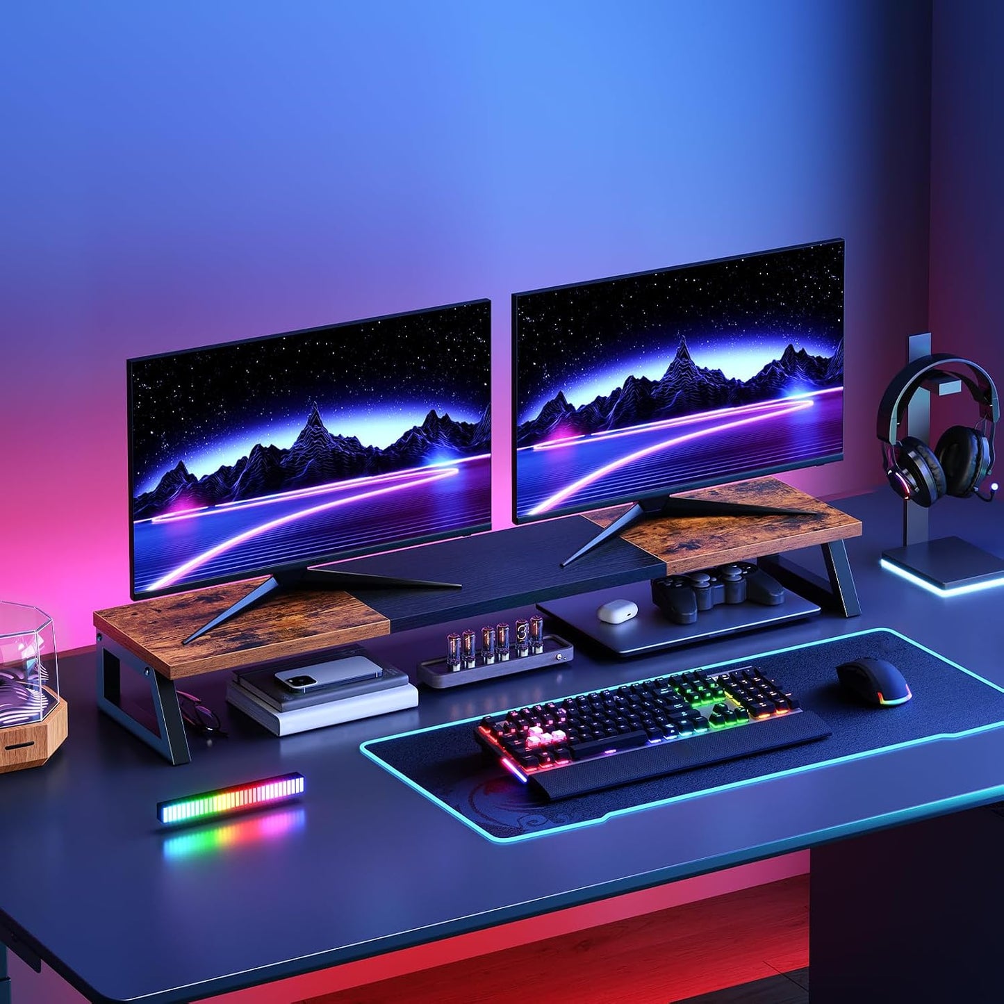 39 Inch 2 BF121CJ01 HOOBRO Dual Monitor Stand Riser, Large Computer Monitor Stand for Monitors, Computer Monitor Riser