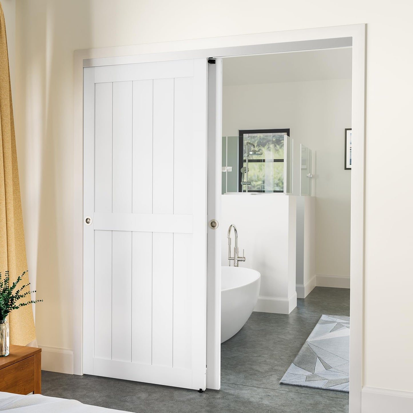 SMARTSTANDARD 96"/8FT Bypass Sliding Door Hardware Kit for Cabinet Closet, Aluminum Alloy Door Hardware with Finger Pull, for 2 Door System, Smoothly and Quietly, Fit 45.5" Wide Door Panel, No Door