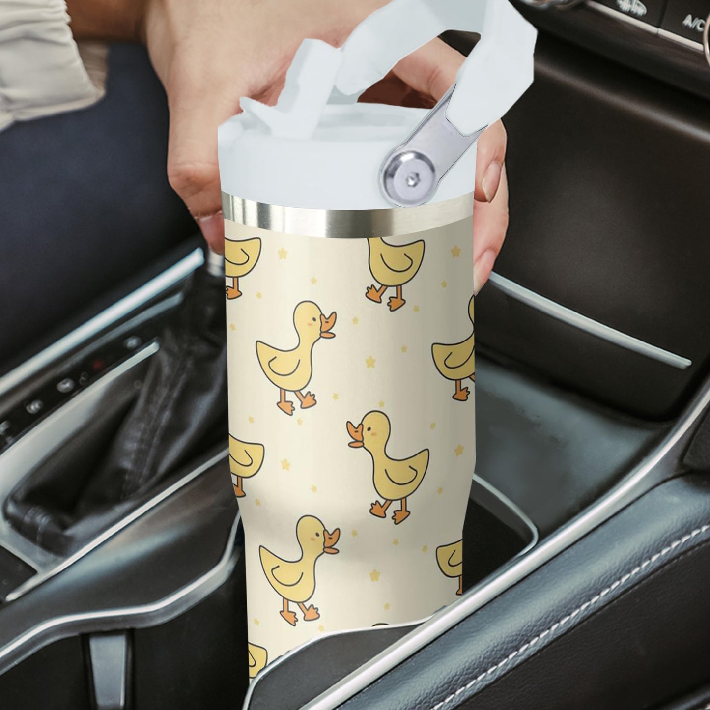 Xchearser Duck Tumbler with Handle and Flip Straw for Women Men, 30oz Cute Stainless Steel Insulated Cup, Water Bottle Travel Coffee Mug, Gifts for Animal Lovers