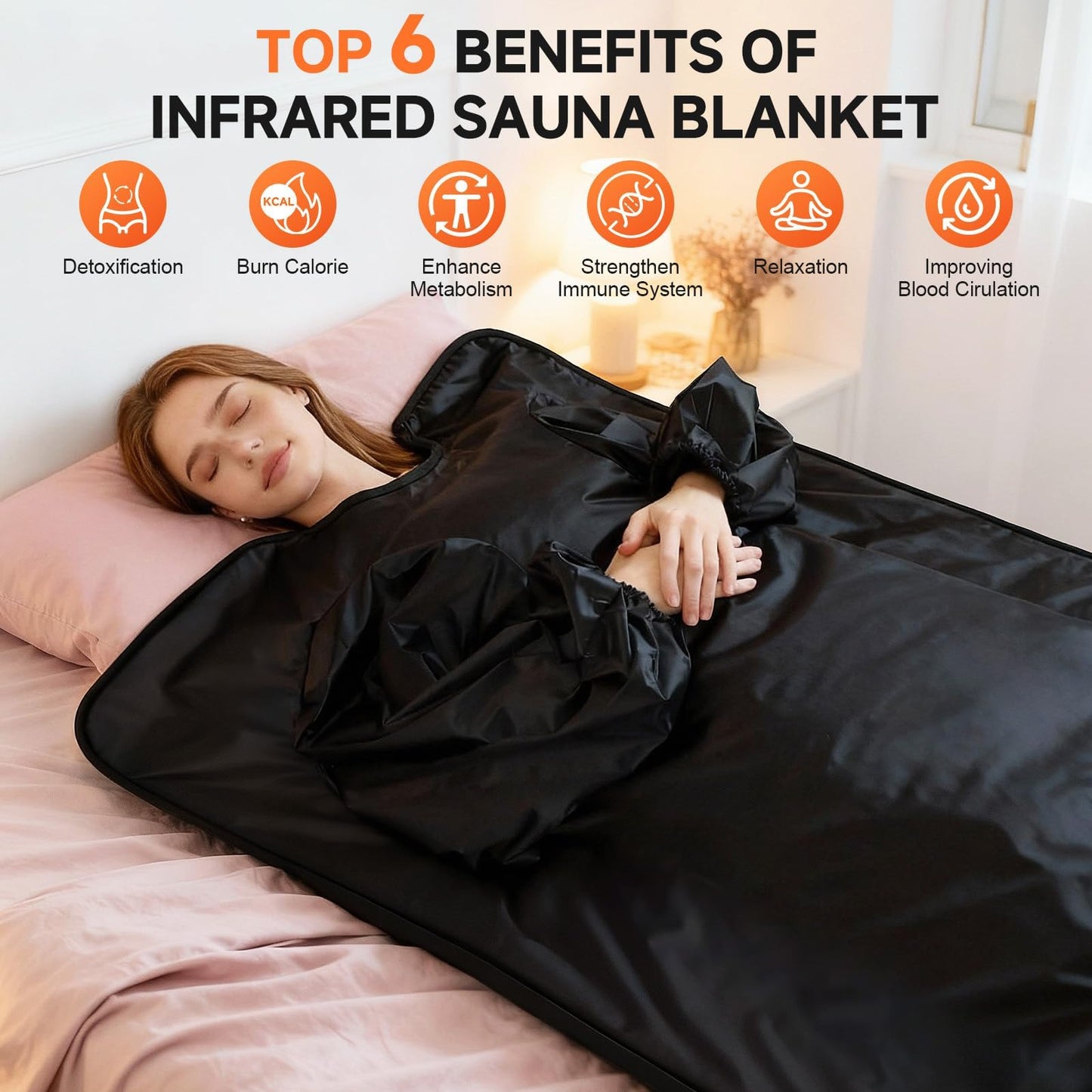 Bitlyle Sauna Blanket with Arm Sleeves for Home Use, Portable Design for Relaxation and Detoxification Highest 176℉