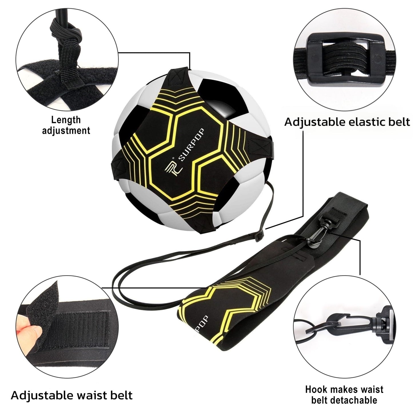 Surpop Soccer/Volleyball/Rugby Trainer, Football Kick Throw Solo Practice Training Aid Control Skills Adjustable Waist Belt for Kids Adults