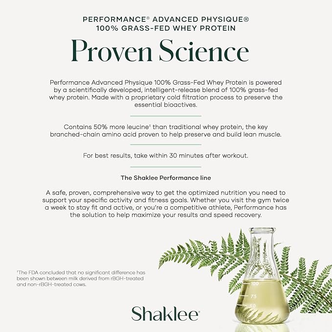 Shaklee - Performance® Advanced Physique® 100% Grass-Fed Whey Protein: Fast-Absorbing Formula - 20g Protein 110 Calories - Vanilla - 20 Servings