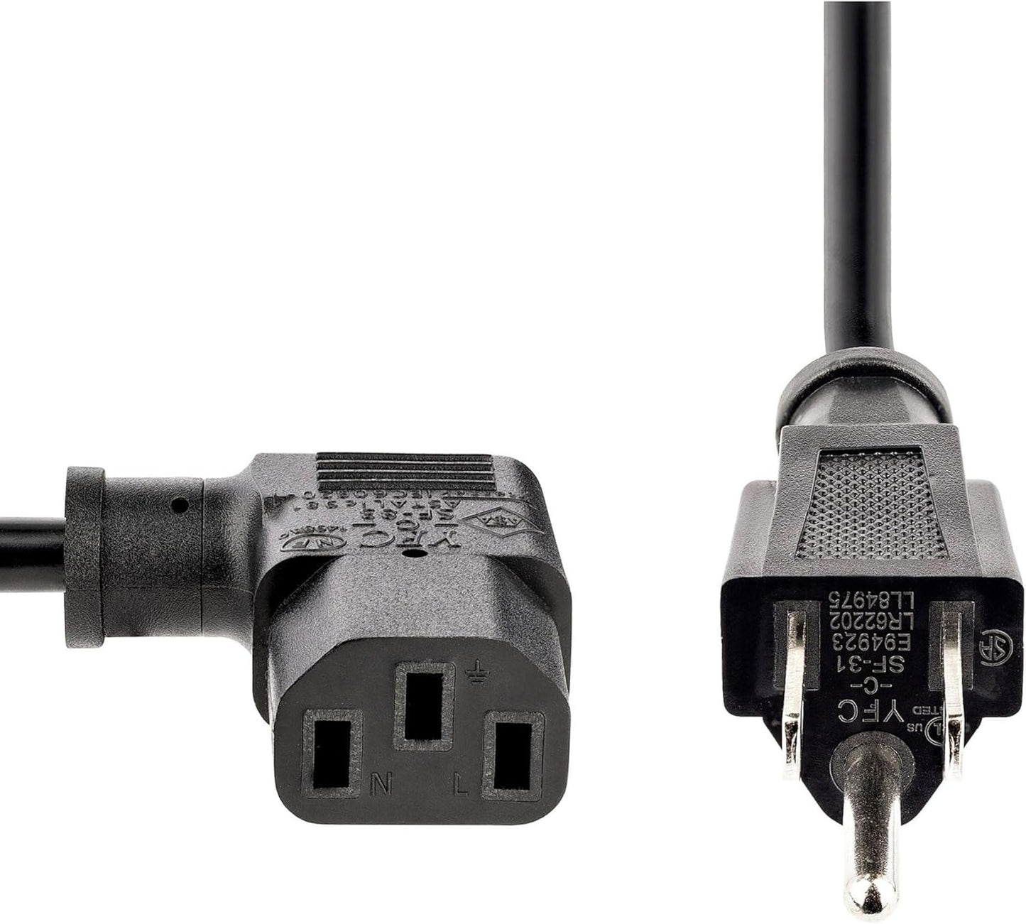 StarTech.com 10ft (3m) 18AWG, 5-15P C13, 10A 125V, (PXT101L10) Computer Power Cord, NEMA to Right Angle Replacement AC