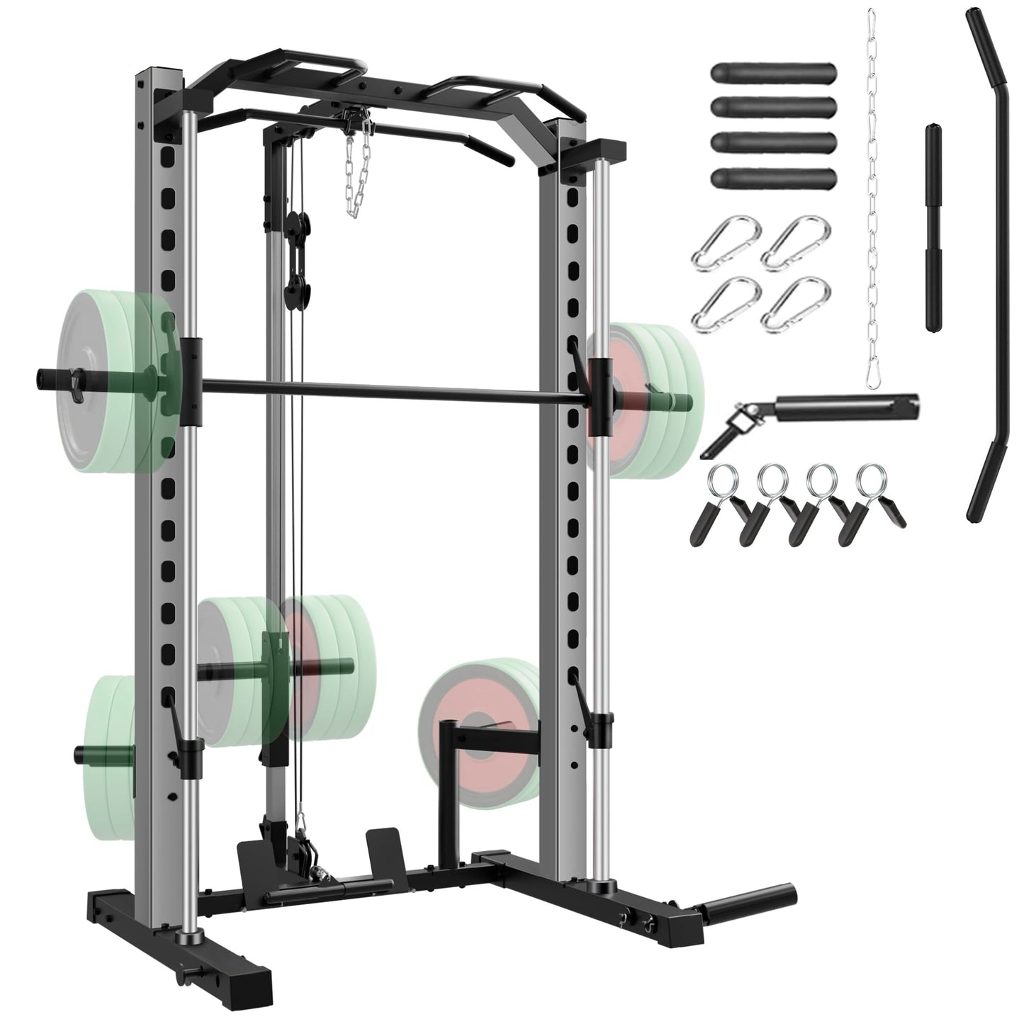 OPPSDECOR All-in-One Adjustable Smith Machine with LAT-Pull Down System Multi-Function Power Cage for Home Gym Cable Crossover Squat Rack of Workout Machine Training Equipment with Attachments