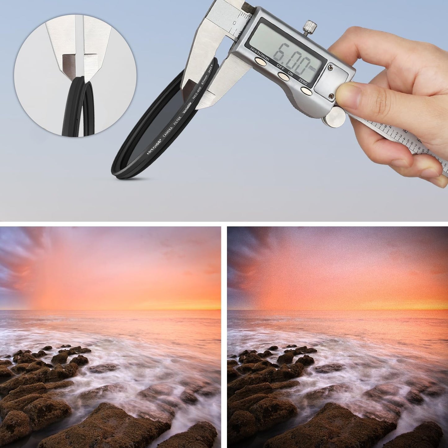 ARTCISE ND2-400 (82mm) Variable ND Filter HD Optical Glass, Anti-Glare, Ultra-Thin Frame, Precision Threads, Adjustable