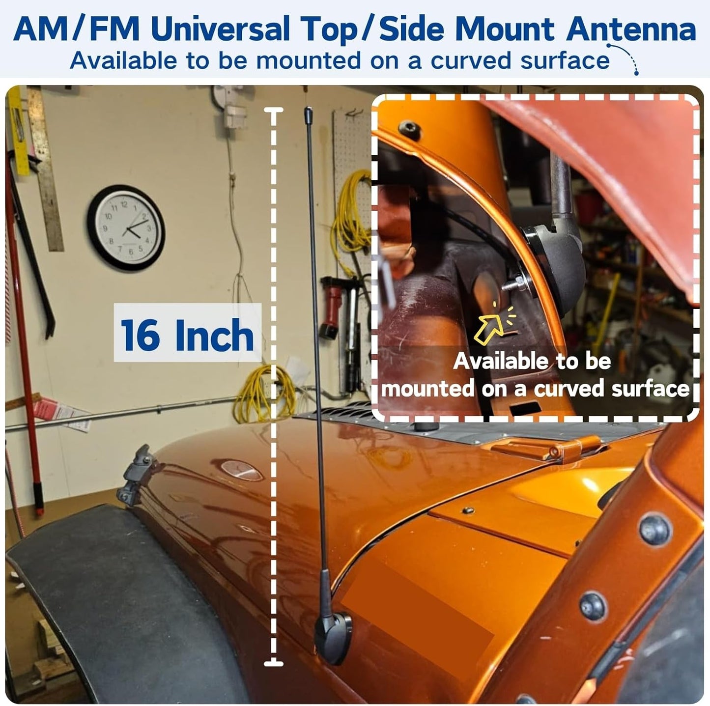 Anina 16 Inch 16" AM/FM Universal Top/Side Mount Antenna for Vehicle Truck Boat ATV UTV RV Motorcycle, Car Radio Aerial