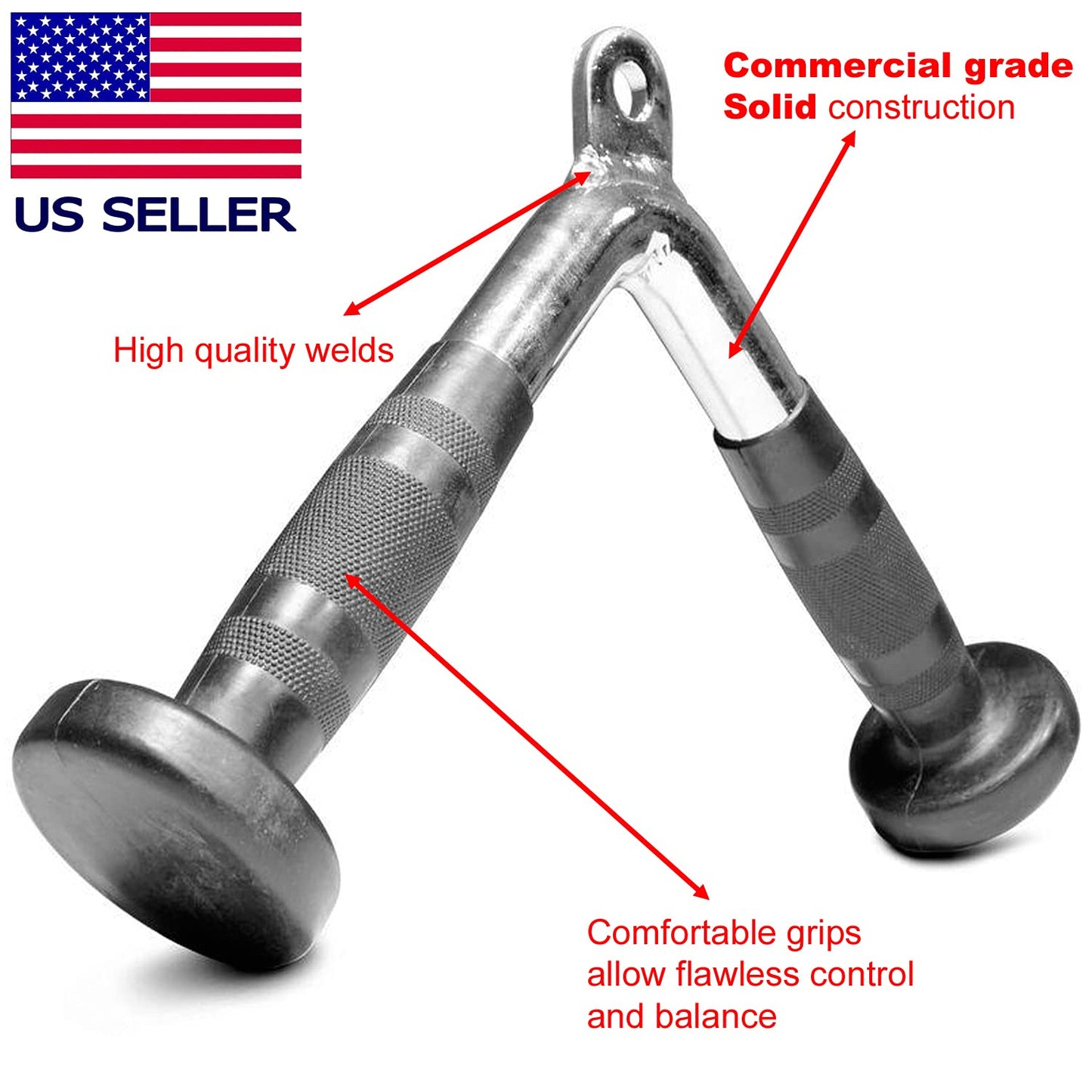 FITNESS MANIAC USA Tricep Press Push Down Bar V Handle Close Grip Cable Multi Gym Attachment Pro Tricep V-Bar with Rubber Handgrips